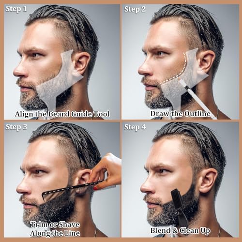 DUAIU 12Pcs Beard Shaper Tool Kit for Men Grooming, White Black Barber Pencil for Lineup Edging with Sharpener, Hairline Beard Guide Shaping Barber Comb Clipper Cleaning Brushes Hair Combs Set - Image 7