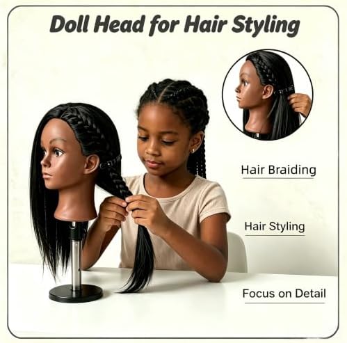 Black Mannequin Head with Hair, Cosmetology Mannequin Head for Braiding - Image 5