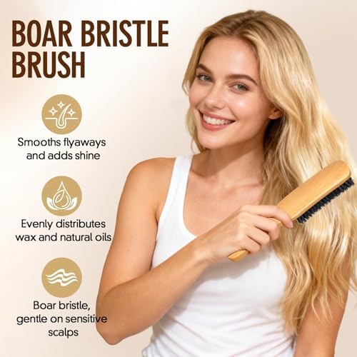 Boar Bristle Slick Back Hair Brush for Smooth Flyaways, Frizz, Sleek Ponytail, Buns and Edge Baby Hair, Teasing | Hair Comb, Edge Brush, Teasing Brush Styling Accessories for Girls, Kids, Women & Men - Image 3