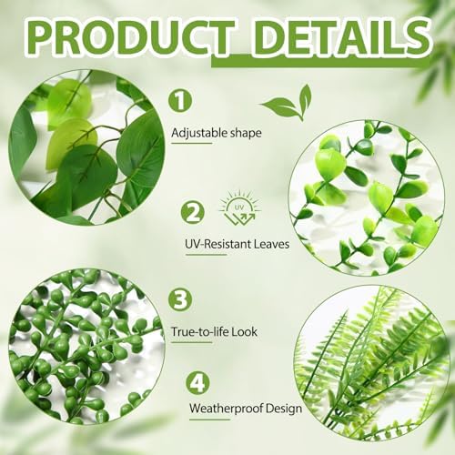 Daifunli 4 Pcs Artificial Hanging Plants Fake Hanging Ferns Plastic Fake Plant for Wall Room Garden Garland Indoor Outdoor Decor No Basket (Boston,Eucalyptus,Ivy Vine,String of Pearls) - Image 3