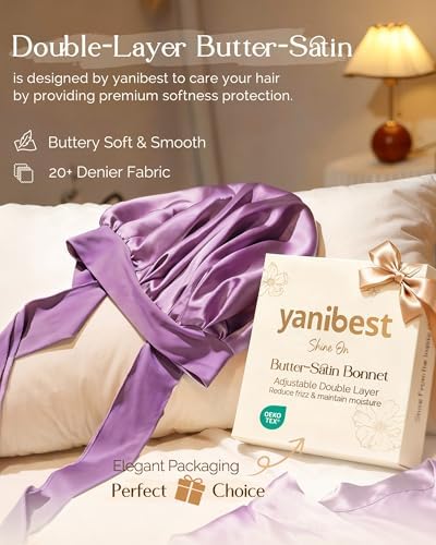 YANIBEST Adjustable Silk Bonnet for Sleeping Women Double Layer Satin Bonnet Reduce Friction Prevent Frizz Curly Hair - Image 2