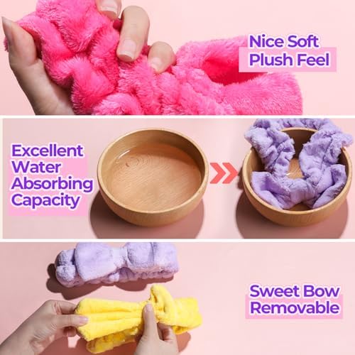 LEOBRO 3pcs Makeup Headbands, 3pcs Hair Srunchies, Rose Red/Yellow/Purple - Image 5