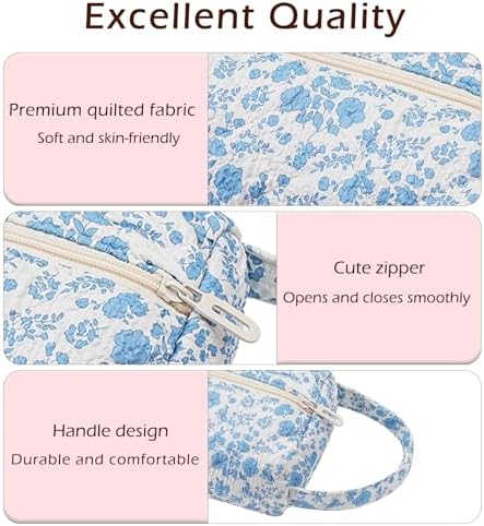 RSRSLEII Quilted Hair Tools Travel Bag with Floral Pattern, Foldable, Blue - Image 5