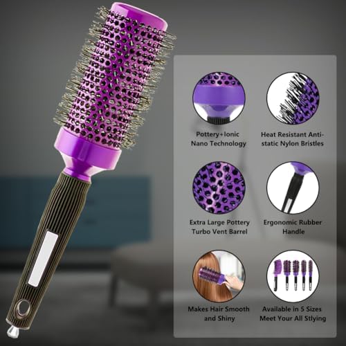 5pcs Round Brushes for Blow Drying&Boar Bristle Detangling Hair Brush - Image 2