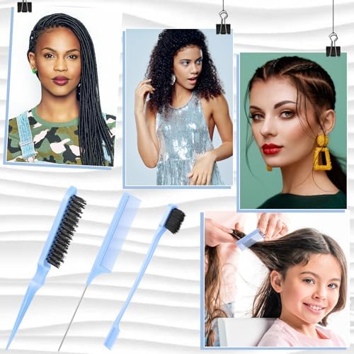 Geiserailie 3 Pcs Slick Back Hair Brush Set Bristle Brush, Light Blue - Image 7