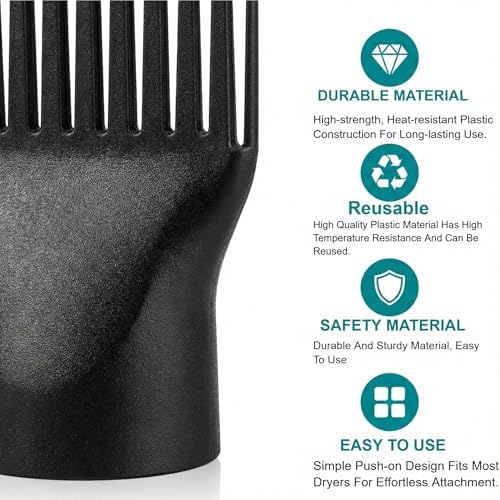 2 Pcs Universal Blow Dryer Comb Attachment Set Black Plastic Hair Concentrator Diffuser Nozzle Replacement Hair Dryer Attachments for Salon and Home Use Hair Dryer Nozzle - Image 3