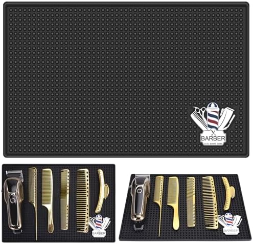 Barber Mat for Clippers Non-Slip Thickened Silicone Non-Slip Mat | Barber Shop Home Counter Workstation Organizer Mat for Scissors, Trimmers, Clippers, Hair Cards, Combs, Razors, etc (13.5*9.5 Inch) by WelcometoBarberTop