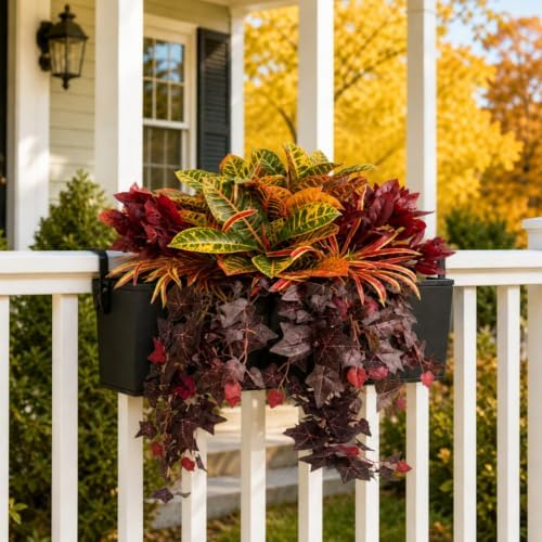 Fall Artificial Croton Plants Fake Greenery for Outdoor Porch Planters - Image 5
