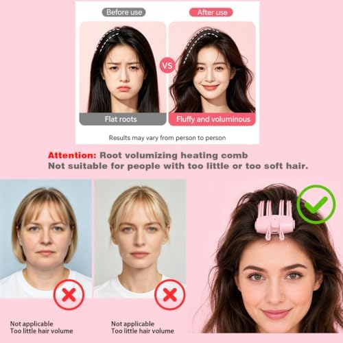 Heated Hair Volume Clip, Root Lifter Comb with Heat Settings (Pink) - Image 4