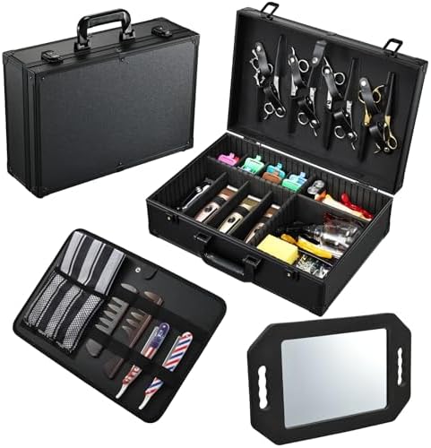 Yueieoun Barber Accessory Case with Mirror Barbers Briefcase Tool Case by Yueieoun