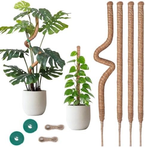 48" Moss Pole Monstera Plant Support, 4 Pack, Bendable Plant Stakes Made of Real Coco Coir Support for Climbing Indoor Plants, Tall Moss Stick Trellis for Potted Climbers by Unknown