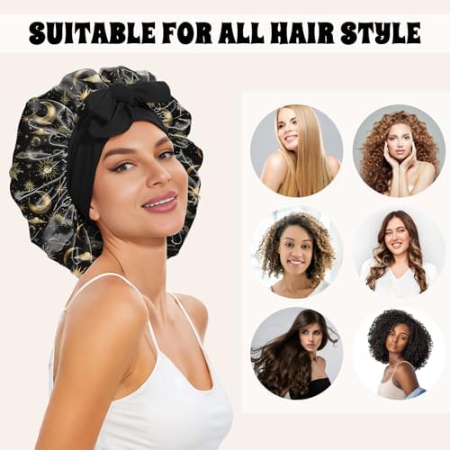 Satin Hair Braid Bonnet for Sleeping Double Layer Elastic Wide Soft Tie Band Hair Silk Lined Sleep Cap Women Girls - Image 4