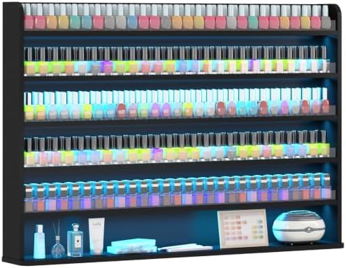Wood Nail Polish Rack Display, 6 Tiers Nail Polish Wall Organizer, Black by Kikihouse