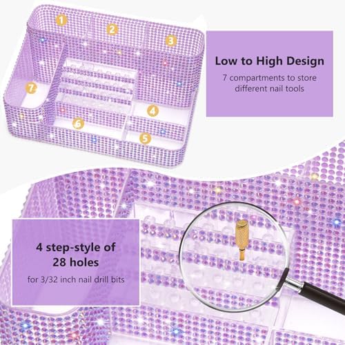 CGBE Nail Drill Holder, 28 Holes Nail Drill Bit Holder - Diamond Purple - Image 2