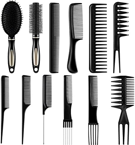 Boao 12 Pcs Hair Brush Comb Set, Paddle Detangling Brush, Black by Boao