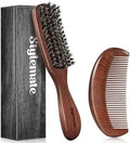 STYLEMATE Mens Boar Bristle Hair Brush Comb Set, Slick Back Mens Hair Brush with Stiff Bristles for Fine Hair, Beard Brush with Natural Black Walnut Wooden Gold Sandalwood Handle by Stylemate