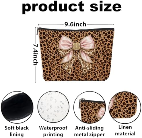 Leopard Coquette Bow Makeup Bag Gifts for Women Mom Sister Girls - Image 3