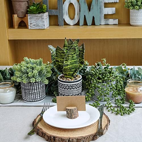 Winlyn 3 Pcs Small Potted Plants Artificial Succulents Hanging Plants and Faux Tropical Snake Plant in Black Geometric Pots for Modern Home Kitchen Windowsill Table Shelf Indoor Outdoor Greenery Decor - Image 3