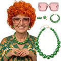 Short Orange Red Curly Wig and 70s Jewelry Set with Sunglasses for Women Adults 70s Retro Housewife Cosplay Halloween Party Accessories (Green Jewelry) by Unknown
