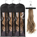 3PCS Extra Long Hair Extension Storage Bag Hairpieces Storage Holder with Wooden Hanger Dust-proof Portable Suit with Transparent Zip Up Closure- Light weight, Waterproof and Portable (Black) by AIHOPESTO