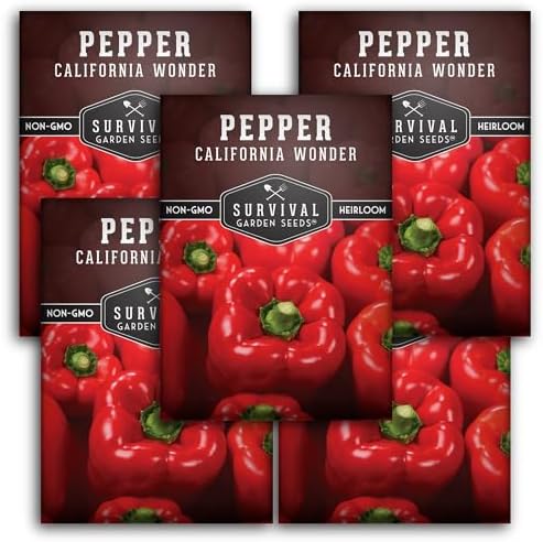 California Wonder Red Bell Pepper Seeds for Planting (5 Pack) by SurvivalGardenSeeds