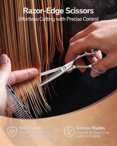 ULG Professional Hair Thinning Scissors & Shears, 6.5" 440C Japanese Stainless Steel Barber Scissors, Hand-Honed Razor Sharp Blades & Ergonomic Offset Handle for Salon & Home Use - Image 4