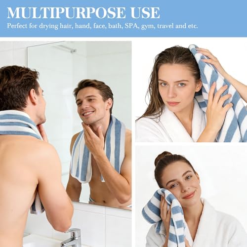KinHwa Blue Bathroom Hand Towels, Microfiber, 16x30 Inch, 2 Pack - Image 4