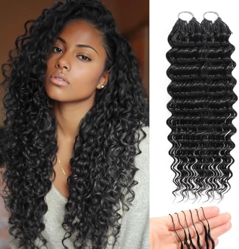 Miracle Knots Crochet Human Hair for Black Women 18 Inch 60g Pre-Separated Invisible Lightweight Soft Feather Crochet Deep Wave Human Hair Boho Crochet Hair Extensions Natural Black by Unknown