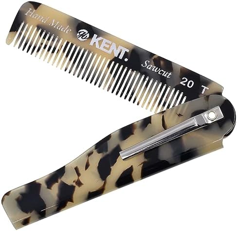 Kent 20T TW Handmade Folding Pocket Comb for Men, Fine Tooth Hair Comb Straightener for Everyday Grooming Styling Hair, Beard or Mustache, Use Dry or with Balms, Saw Cut Hand Polished, Made in England by KENT