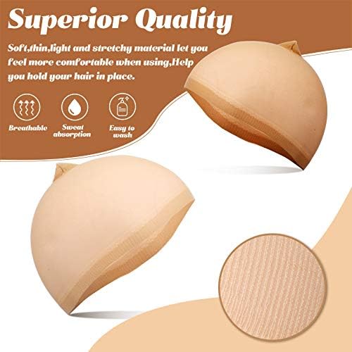 Chuangdi 100 Pcs Elastic Medium Nude Wig Caps Stretchy Nylon Stocking Caps for Women Cosplay(Beige and Natural Nude) - Image 3