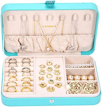 LANDICI Small Jewelry Box for Women Girls, PU Leather Travel Jewelry Organizer Case, Portable Jewellery Storage Holder Display for Ring Earrings Necklace Bracelet Bangle Watch Men Kids Gift, Lake Blue - Image 5