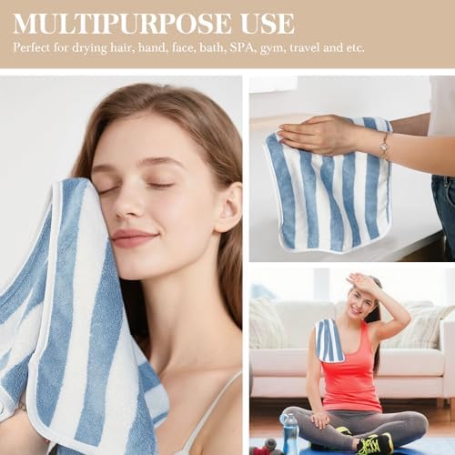 KinHwa Bathroom Hand Towels, Microfiber Blue Stripe Hand Towels, 2 Pack - Image 4