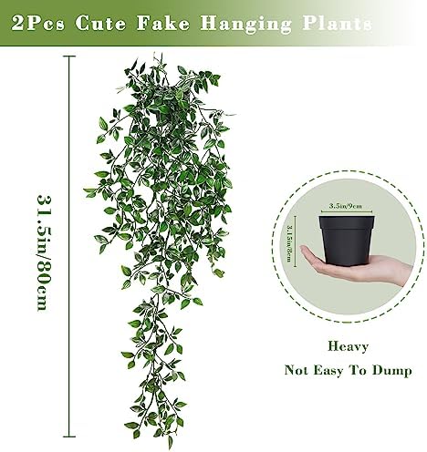 BLEUM CADE Fake Hanging Plants, 2pcs Artificial Hanging Potted Plant, Faux Mandala Vines Hanging Plant Greenery for Wall Shelf Home Living Room Indoor Outdoor Decor - Image 6