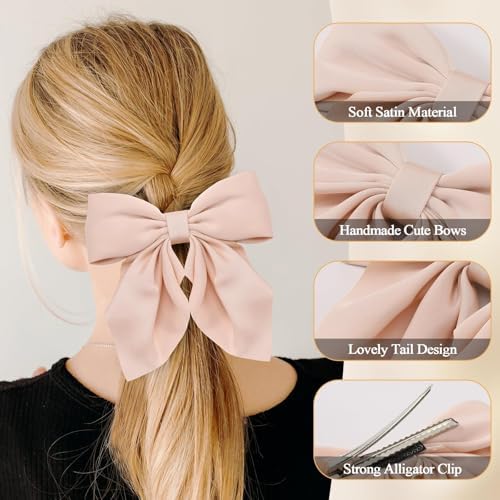 Seiolieliou 6Pcs Hair Bows for Women, Silky Satin Bow Hair Clips for Girls - Image 2