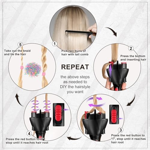 Automatic Hair Twister and Braider with 800 Mini Rubber Bands and Tail Comb, Electronic Braiding Machine for Hair Styling and Tangling (Bright Colors) - Image 3