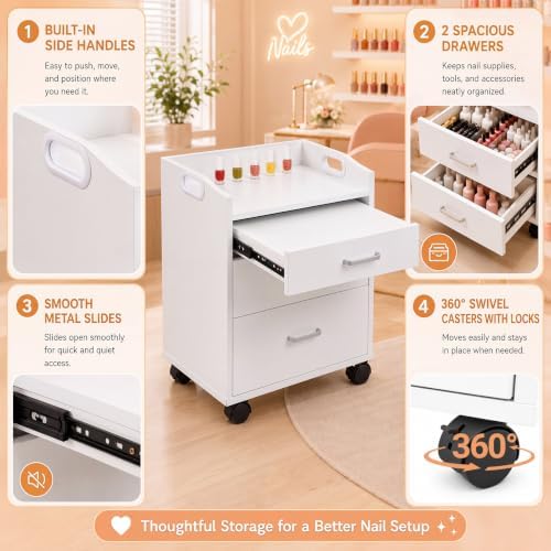 Salon Trolley Cart with 3 Drawer, Open Top Tray, Compact Rolling Salon Cart - Image 4