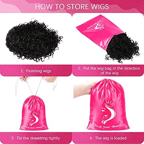 6 Pcs Wig Storage Bags, Mix Black and Pink - Image 5