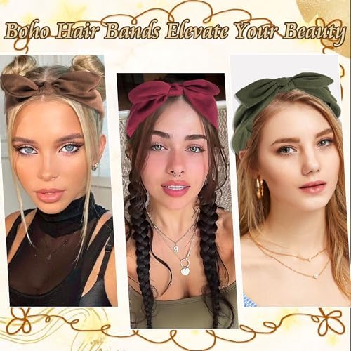 6 Pcs Bow Headbands for Women Elastic Sweat Band Boho Head Band - Image 6