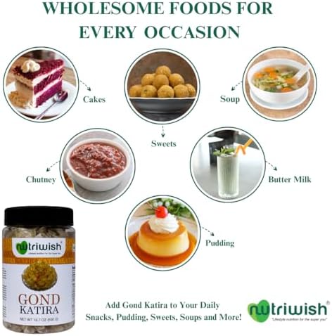 Nutriwish Natural Gond Katira | Edible Tragacanth Gum for Cooling Drinks | 17.6 oz (500 g) - Image 6