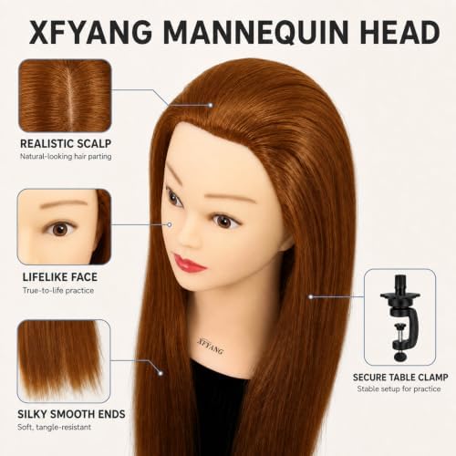 26-28 Inch Synthetic Fiber Mannequin Head for Braiding Styling Cutting Cosmetology Practice Doll with Clamp Stand for Makeup Training (Blond) - Image 3