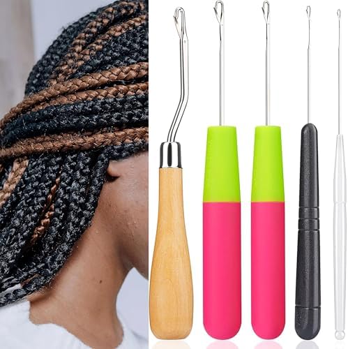5Pcs/Sets Bent Latch Hook Crochet Hooks Hair Braiding Tools Dreadlocks Different Sizes Crocheting Weaving Needles for Hair Braiding, Rug Making and Art Crafts - Image 2