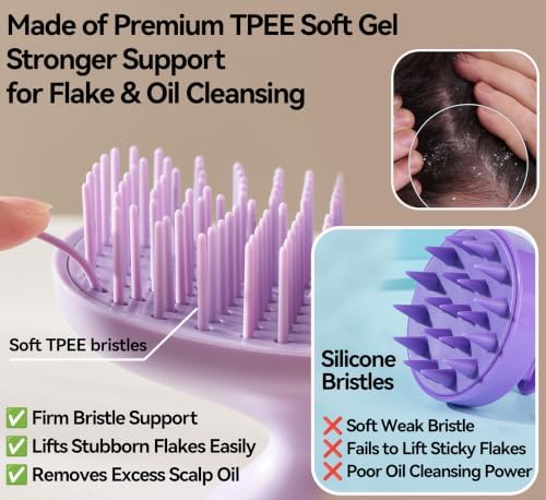 Shampoo Brush Scalp Massager, Scrubber Exfoliator for Dandruff, Purple - Image 3