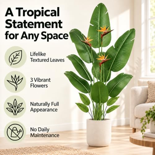 Artificial Bird of Paradise Plant Flowers, 6FT Fake Banana Tree for Home - Image 3