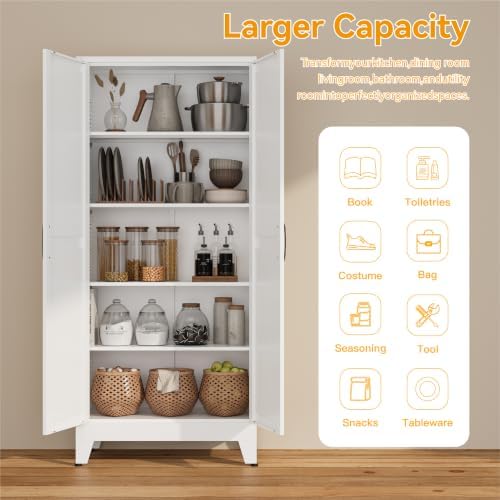 COFaR Metal Kitchen Cabinet with 2 Door and 4 Adjustable Shelves, 71" White - Image 7