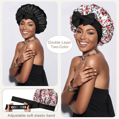 CHLINS Double Layer Satin Bonnet for Sleeping, Hair Bonnet for Curly Hair - Image 2