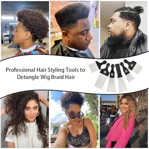 6 Pack Curly Afro Hair Metal Hair Picks, Metal Tool Hair Combs for Men Women Afro Wigs (Black) - Image 7