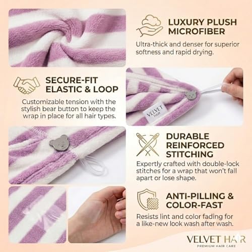 3 Pack Microfiber Hair Towel Wrap for Women, Fast Drying Hair Turban with Button, Anti-Frizz Large Hair Towel for All Hair Styles, Soft & Absorbent Hair Drying Towel - Image 5