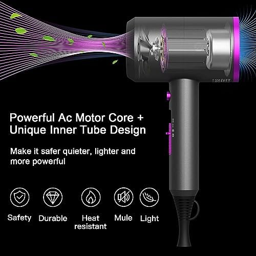 slopehill Professional Ionic Hair Dryer, Powerful 1800W Fast Drying Low Noise Blow Dryer with 2 Concentrator Nozzle 1 Diffuser Attachments for Home Salon Travel - Image 2