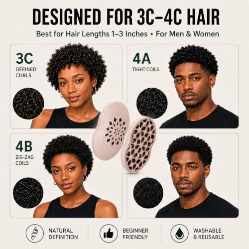 Curl Defining Brush for 3C-4C Hair, Washable TPE Hair Sponge Alternative for Natural Coils, Finger Coil Styling Tool for Men and Women, Reusable Curl Creator(1, khaki) - Image 5