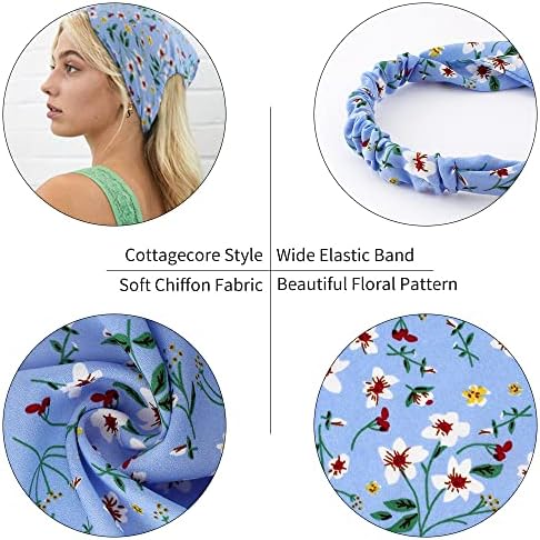 TOBATOBA Floral Hair Scarf Headband 5 Pcs - Chiffon Boho Headbands for Women Elastic Head Bandana Floral Bandana Headbands for Women Girls Hair Accessories - Image 3